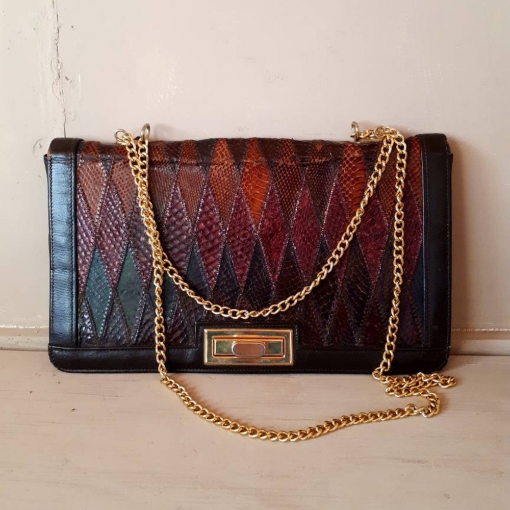 Vintage leather snakeskin handbag